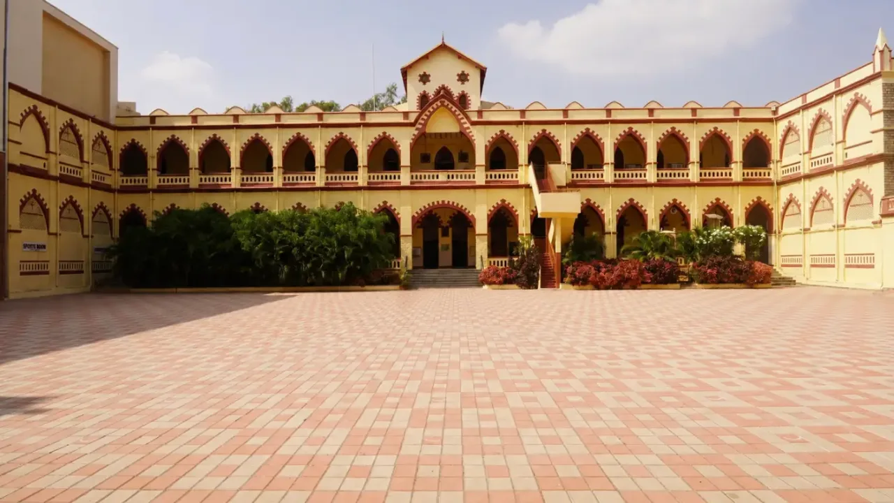 The historic main building courtyard of the school